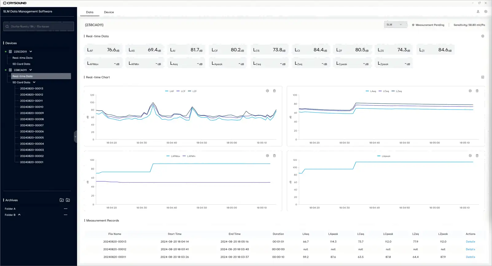 Sound level meter management software