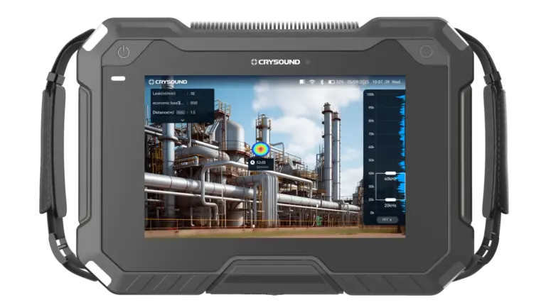 Front view of the CRY8124 with thermal and acoustic imaging display.