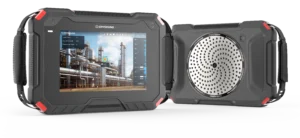 Dual product view of the CRY8125 acoustic imaging camera showing front and rear sides.