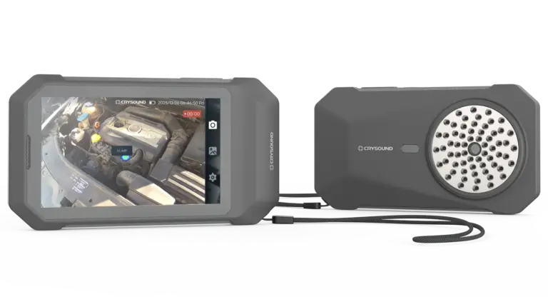 CRYSOUND POCKET portable acoustic imaging camera front and back view for leak detection and partial discharge inspection