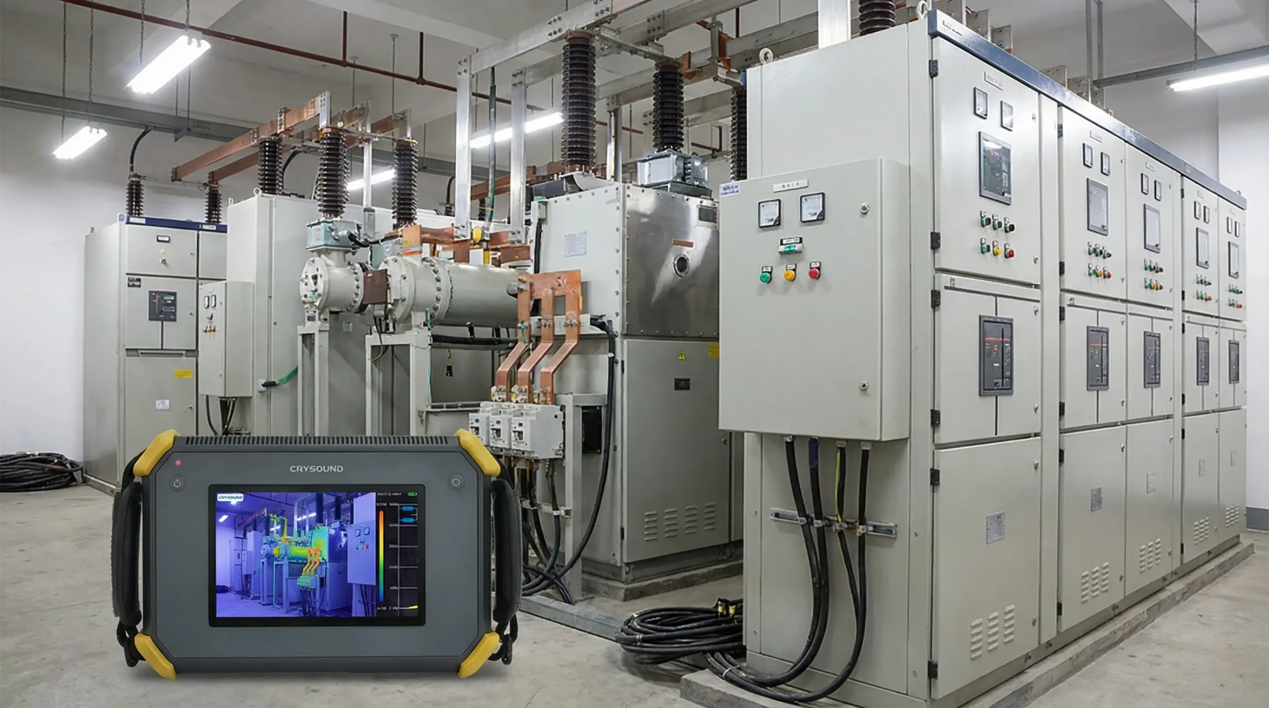 CRYSOUND acoustic imaging camera detecting floating partial discharge in MV switchgear