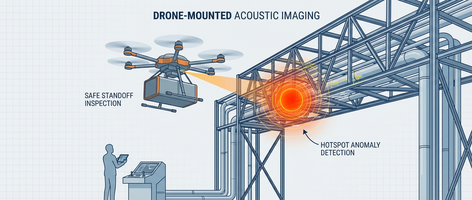 drone-mounted acoustic imaging inspection of elevated assets.