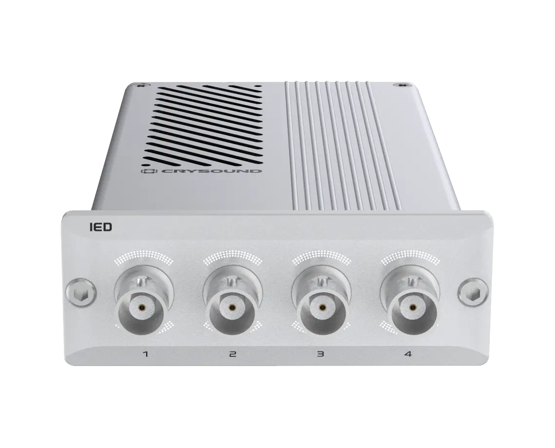 Crysound IED 4-channel analog input module with BNC connectors on front panel and metal enclosure design