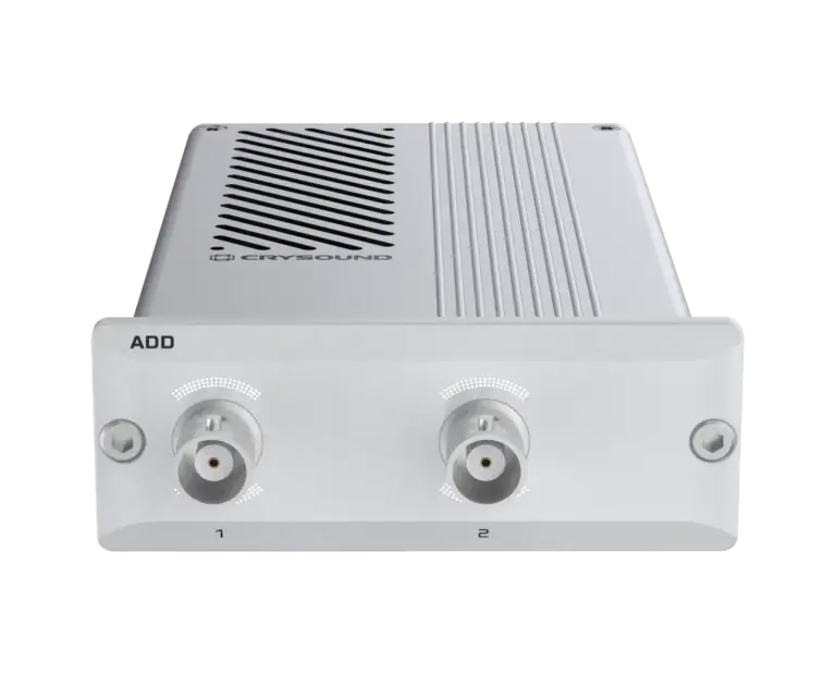 Crysound ADD 2-channel analog output module with BNC connectors and compact metal enclosure front panel