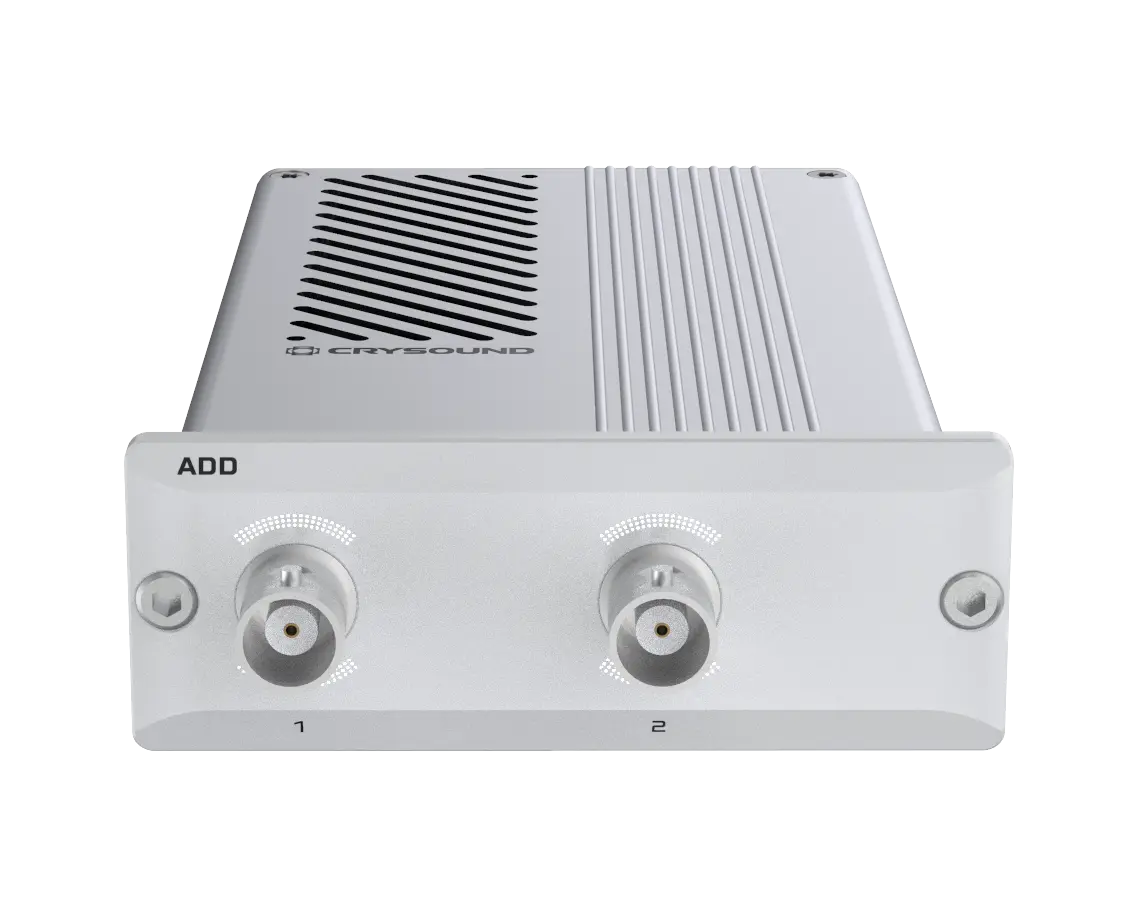 Crysound ADD 2-channel analog output module with BNC connectors and compact metal enclosure front panel