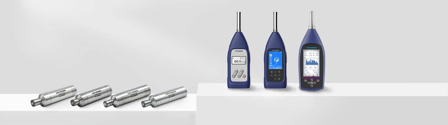 CRYSOUND noise measurement product line featuring sound level meters and noise sensors.