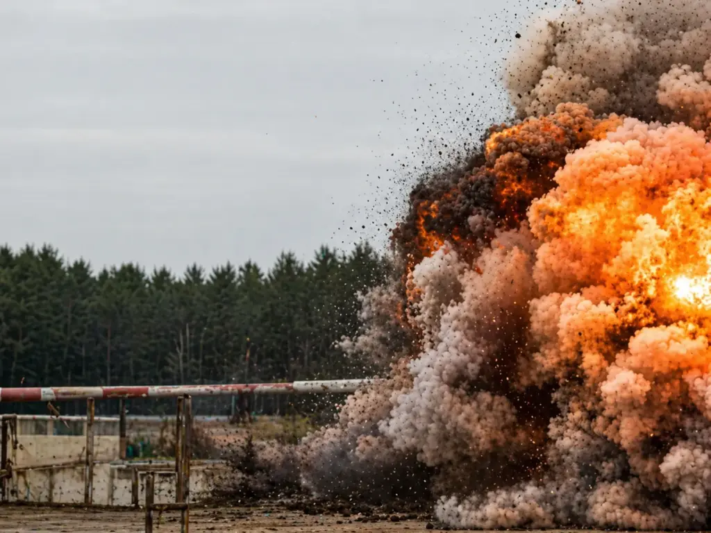 High SPL acoustic testing setup with measurement microphones arranged for shockwave or impulsive noise evaluation.
