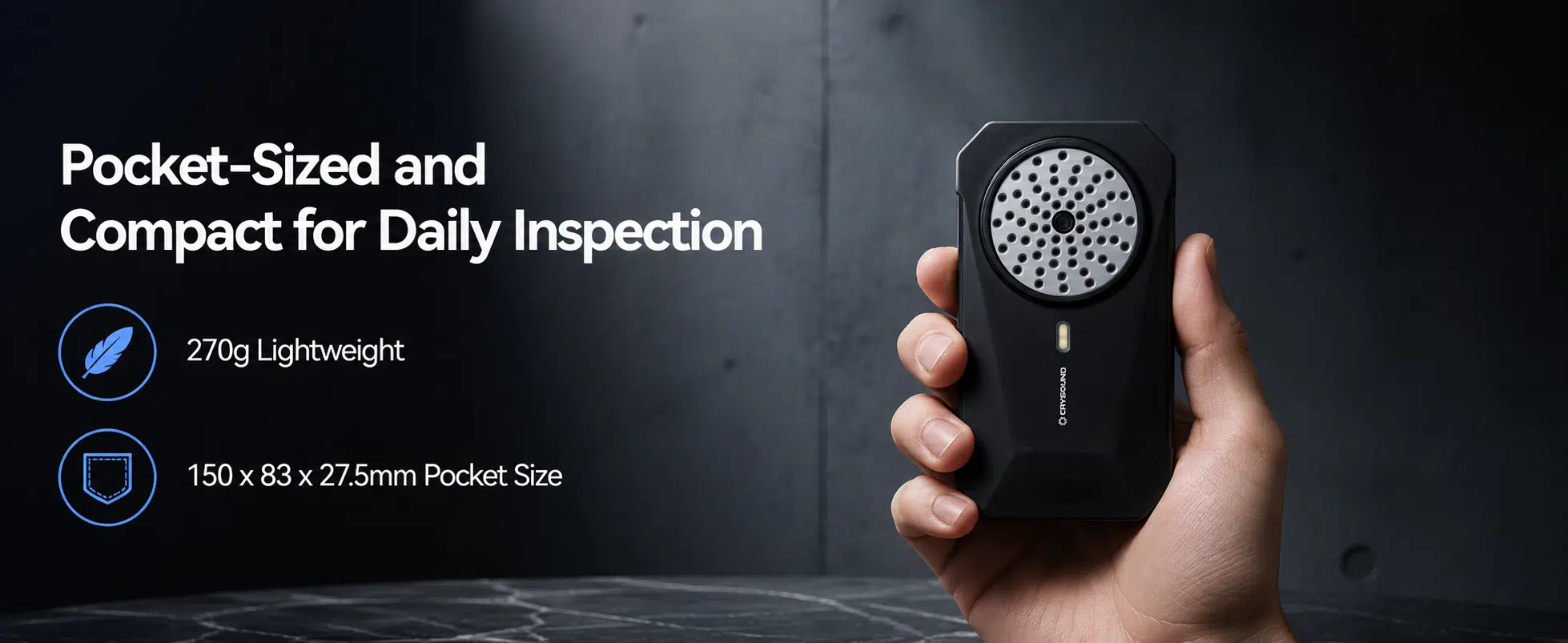 Pocket-sized acoustic camera weighing 270 g for portable industrial inspections and leak detection