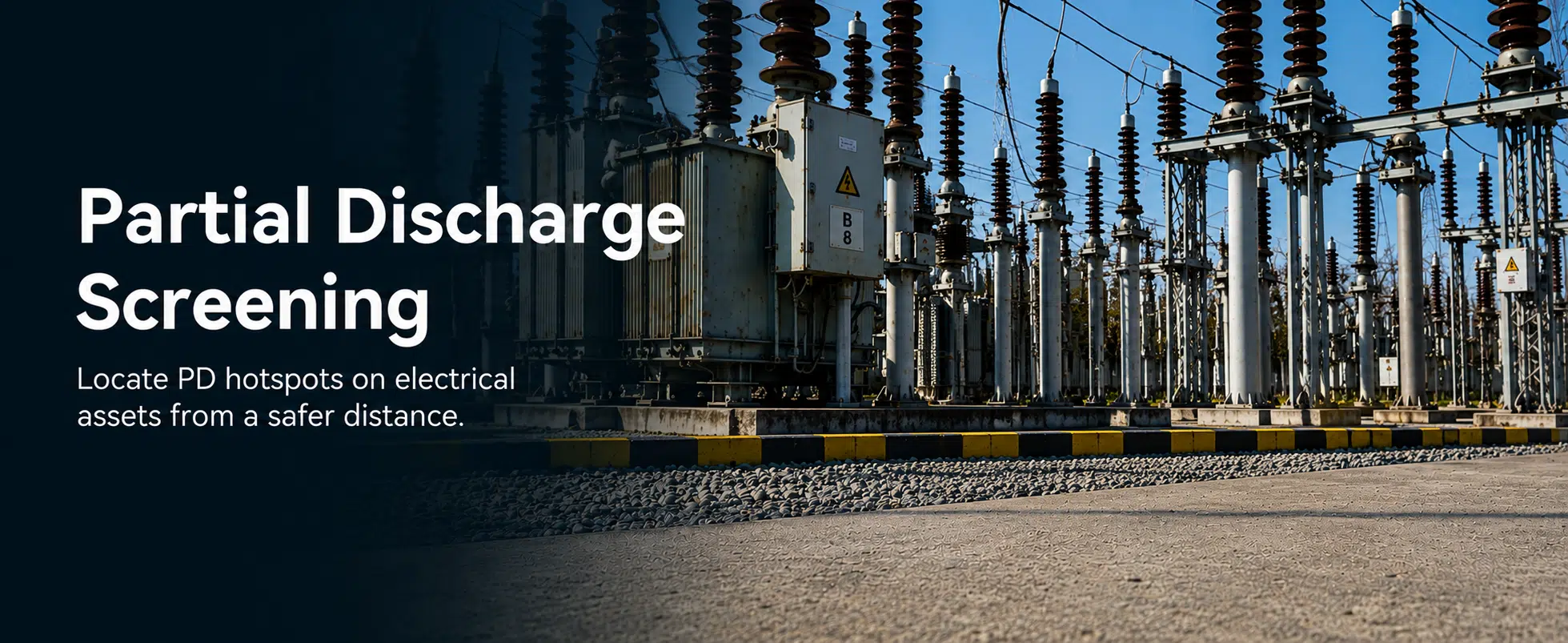 Electrical substation with high-voltage equipment for partial discharge screening and PD hotspot detection