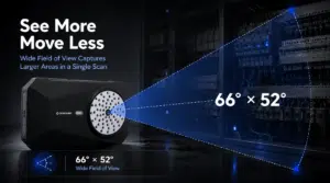 Caméra acoustique SonoCam Pocket avec un champ de vision de 66° × 52°, permettant aux techniciens d’inspecter des zones d’équipements plus vastes et d’identifier les sources sonores en un seul balayage.