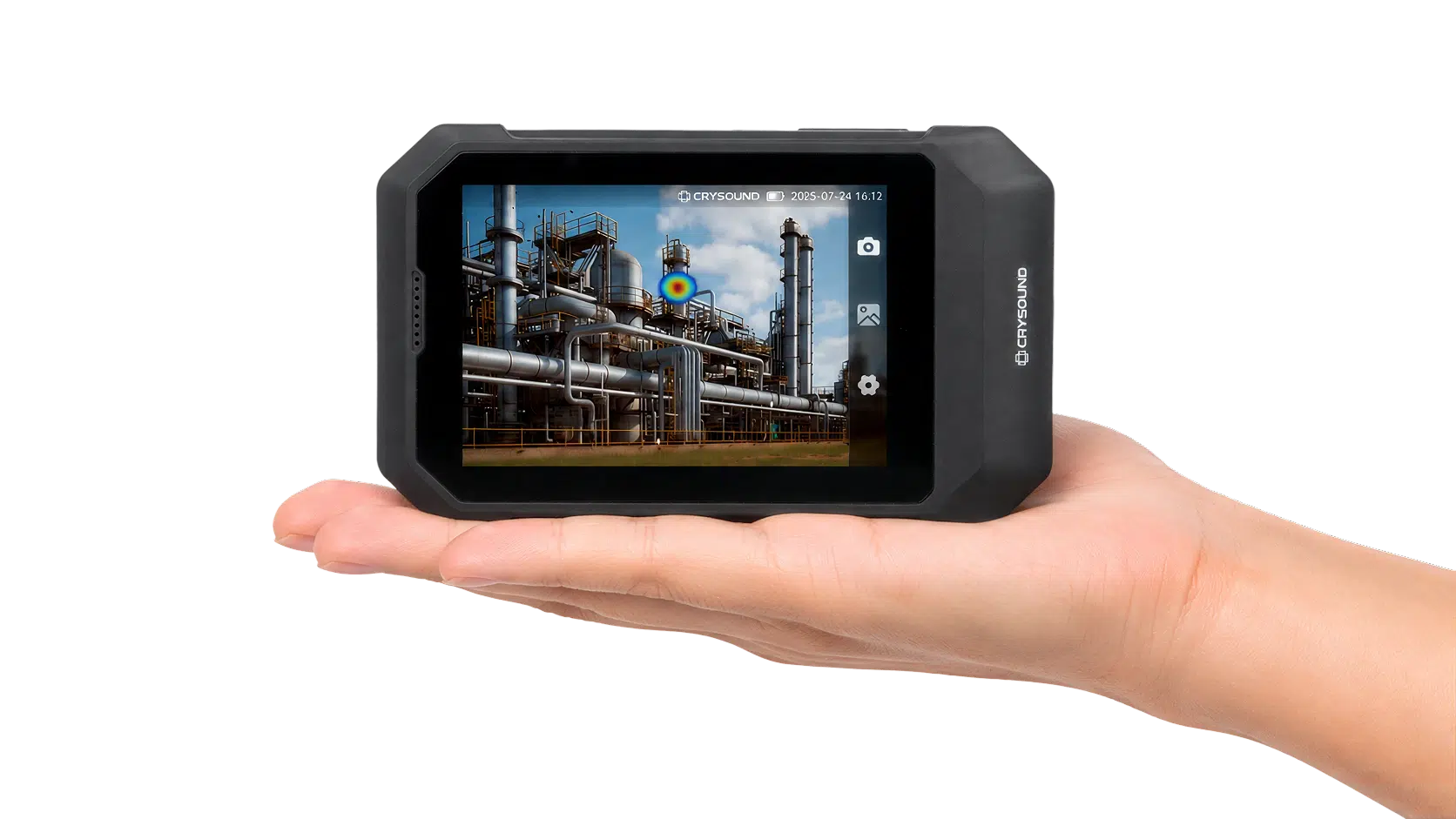 Portable acoustic imaging camera detecting industrial equipment leaks