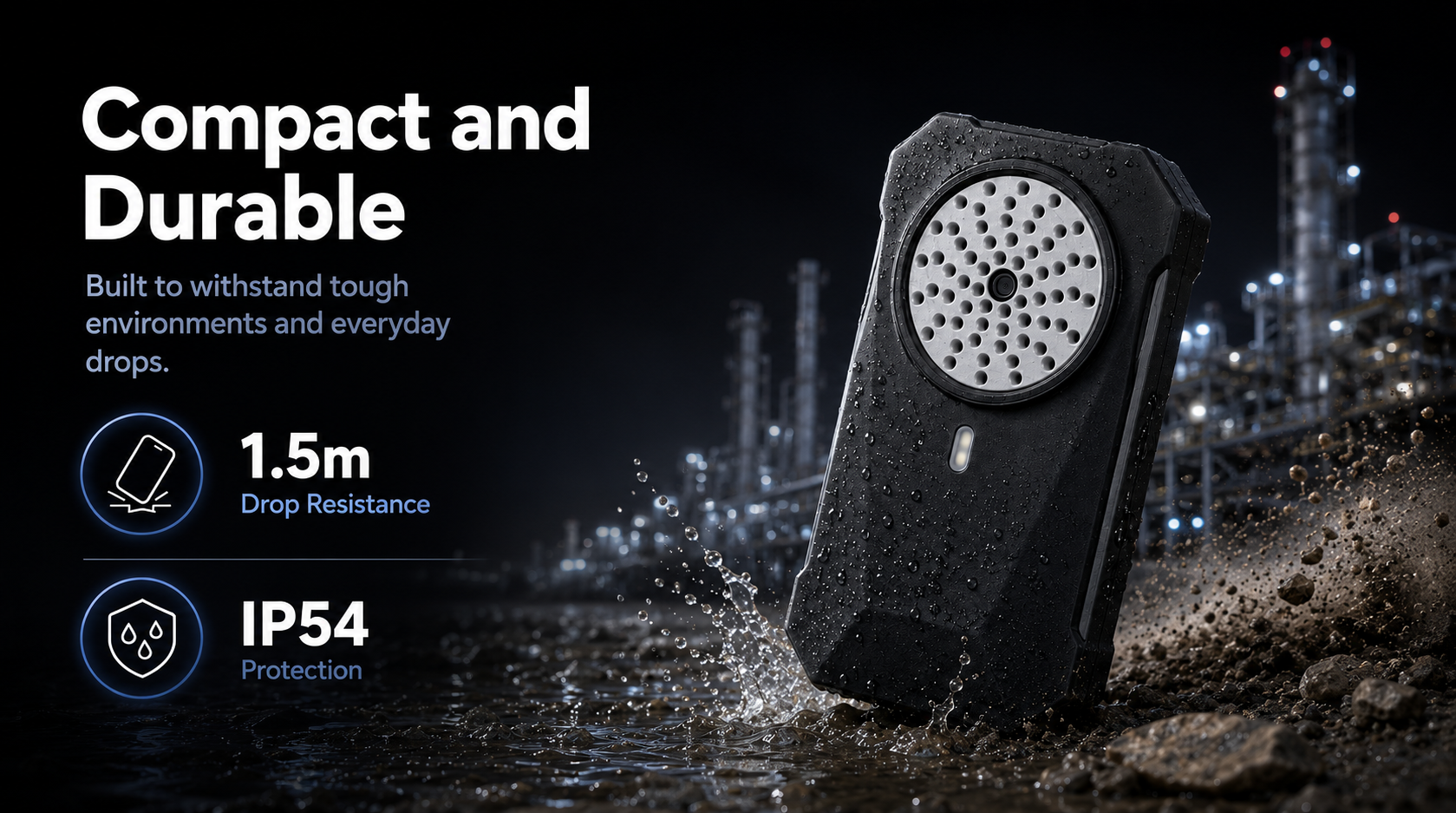 SonoCam Pocket acoustic camera with IP54 protection and 1.5-meter drop resistance, designed for reliable leak detection and partial discharge inspections in harsh industrial environments.