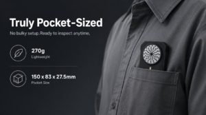 Pocket-sized SonoCam acoustic imaging camera weighing only 270 grams, designed for convenient industrial leak detection, predictive maintenance, and on-site equipment inspections.
