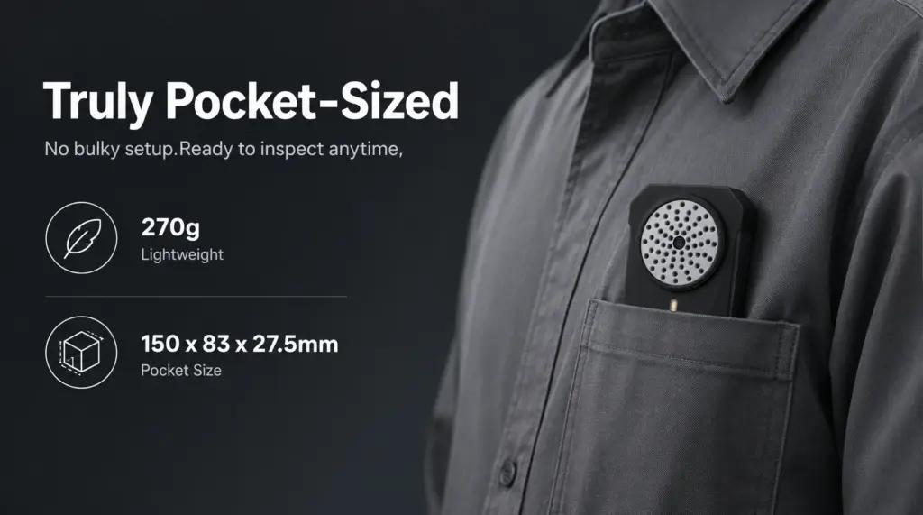 SonoCam Pocket acoustic camera with a 270 g lightweight pocket-sized body