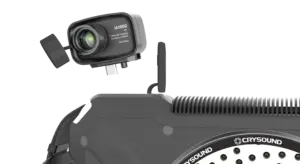 Module de caméra thermique CRYSOUND IA1302 monté sur une caméra d’imagerie acoustique CRY8120.