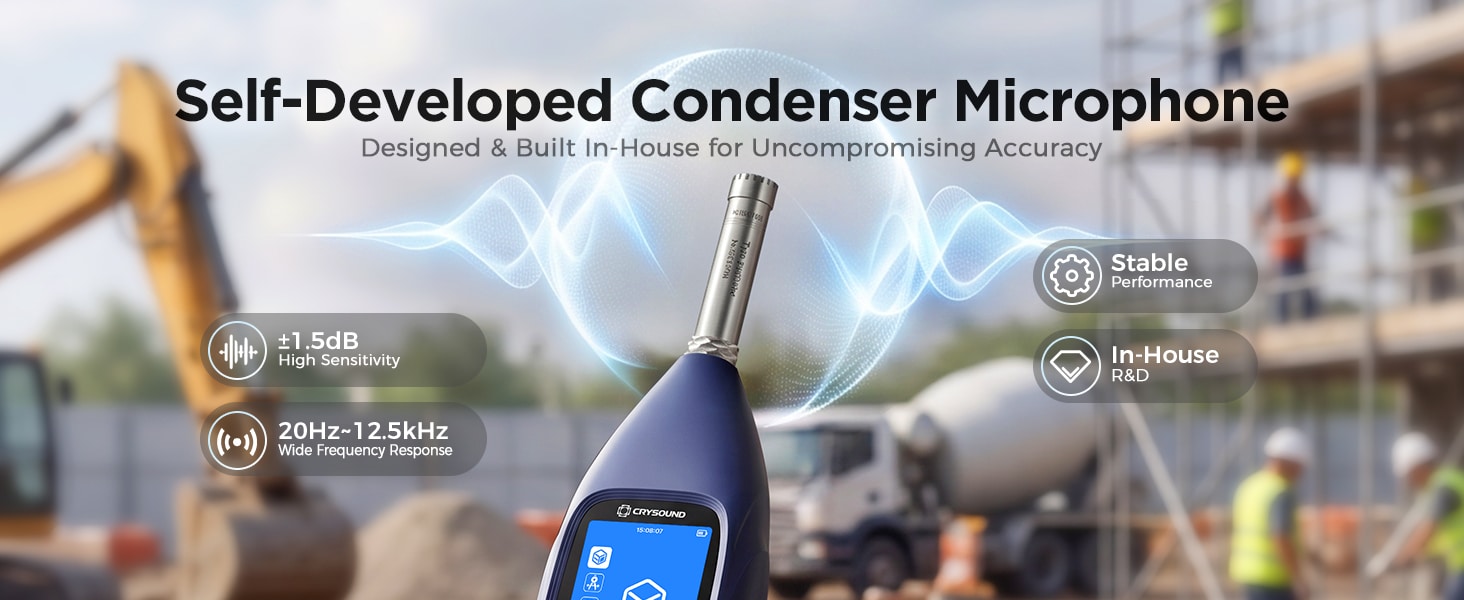 Self-developed condenser microphone delivers stable and accurate sound measurements on the CRY2832-2 Lite.