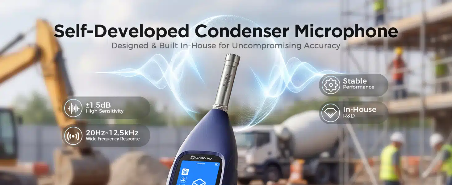 Self-developed condenser microphone delivers stable and accurate sound measurements on the CRY2832-2 Lite.