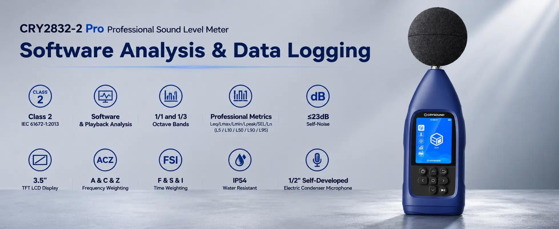 CRYSOUND Class 2 sound level meter with analysis software and data logging